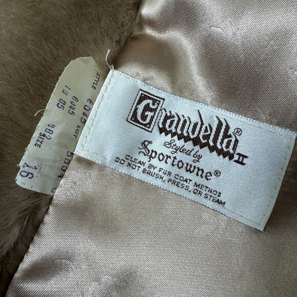 Grandella II Faux Fur Coat Union Label Made in USA Size 16 Vintage 1970s - Picture 11 of 12